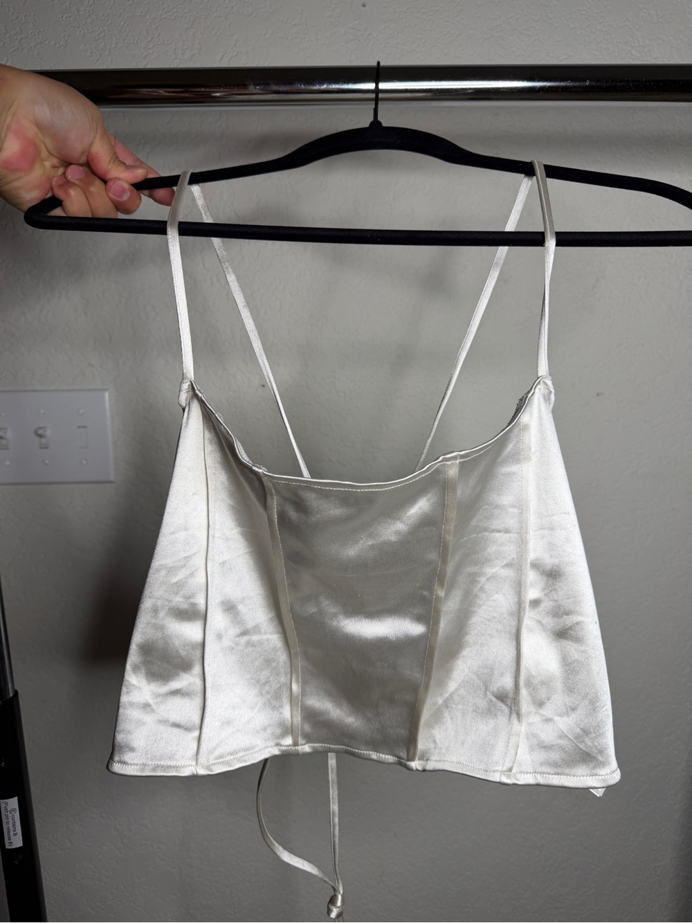 Divided Satin Cropped Cami Top in Ivory